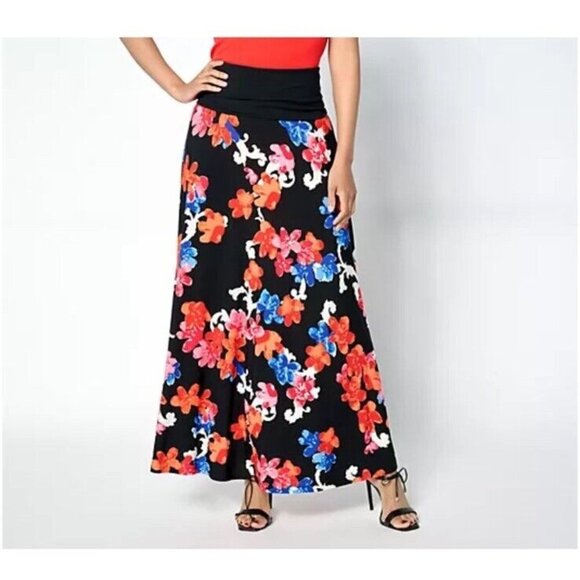 Attitudes Dresses & Skirts - Attitudes By Renee Petite Floral Como Jersey Skirt Foldover Waist Size 1XP